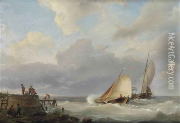 Sailing On The Zuiderzee Oil Painting - Hermanus Koekkoek the Elder