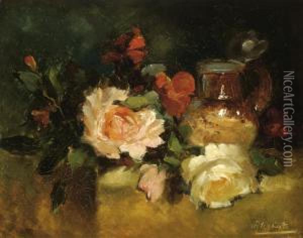 Still Life With Roses Oil Painting - Pieter Ten Cate