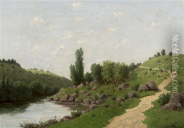 Landscape With A River Oil Painting - Albin Lhota