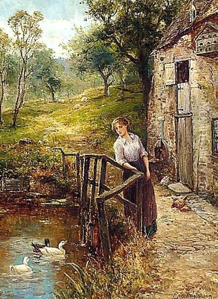Young Lady At The Mill Pond Oil Painting - Ernst Walbourn