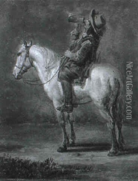 Trinkender Mann Hoch Zu Pferd Oil Painting - Charles (Jean-Ch. Ferdinand) Humbert