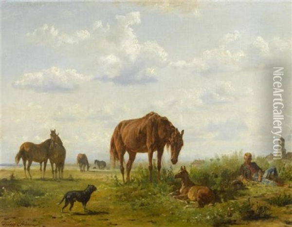 Pferde Auf Der Weide Oil Painting - Franz Adam