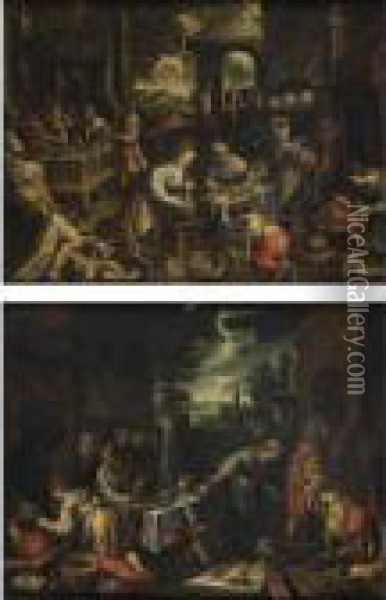 Lazzaro E Il Ricco Epulone;cristo In Casa Di Marta E Maria Oil Painting - Jacopo Bassano (Jacopo da Ponte)