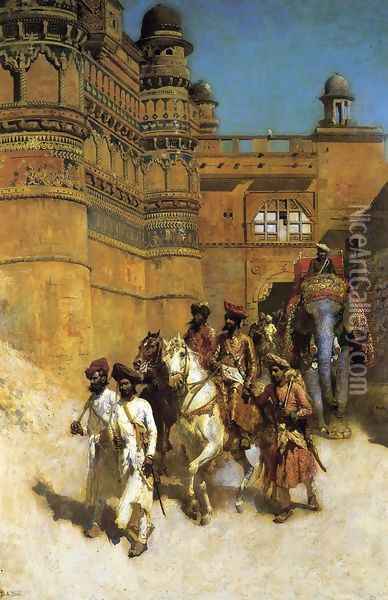 The Maharahaj Of Gwalior Before His Palace Oil Painting - Edwin Lord Weeks