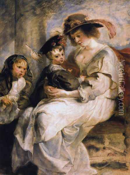 Helene Fourment With Two Of Her Children, Claire-Jeanne And Francois Oil Painting - Peter Paul Rubens