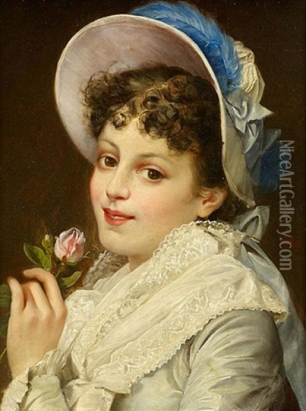 Bildnis Eines Madchens Mit Rose Oil Painting - Giuseppe Rota