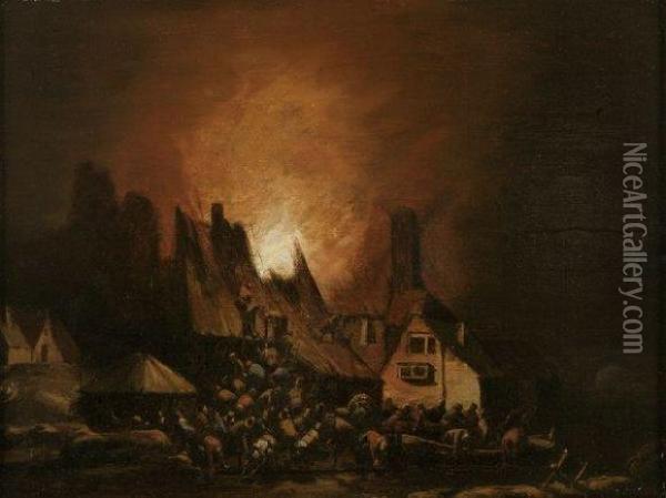 L'incendie Dans Le Village Oil Painting - Egbert van der Poel