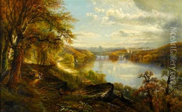 View Of The Schuylkill River With Memorial Hall In The Background Oil Painting - Edmund Darch Lewis