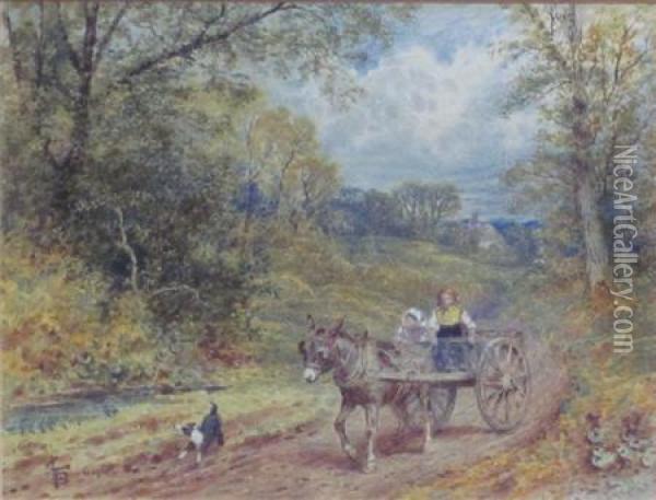 The Donkey Cart Oil Painting - Myles Birket Foster