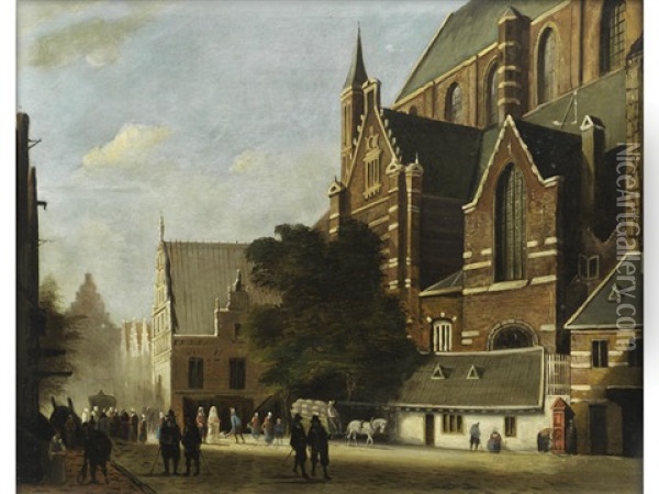 A Dutch Street Scene Oil Painting - Hubertus van Hove