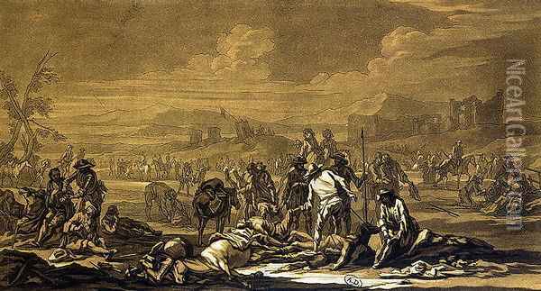 After the Battle, 1695, engraved by Christian Rugendas 1708-81 c.1740 Oil Painting - Rugendas, Georg Philipp I