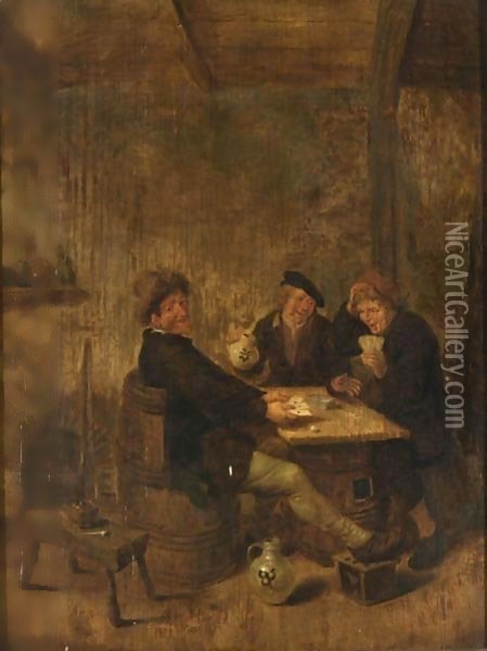 Peasants Drinking And Playing Cards In An Inn Oil Painting - Jan Miense Molenaer