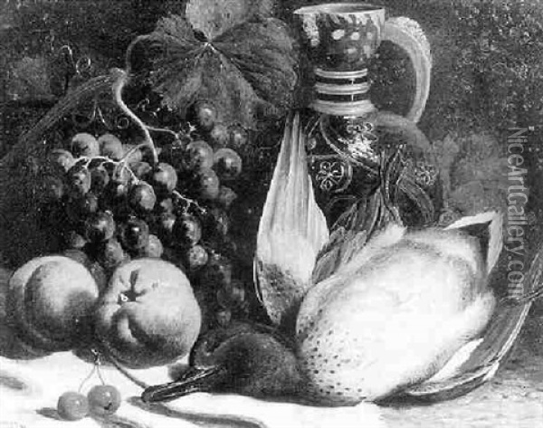 Still Life With Fruit, Dead Game And A Jug Oil Painting - William Hughes