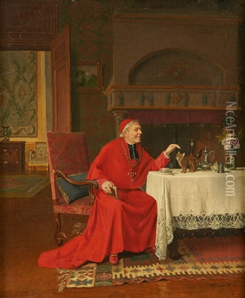 Le Prelat Et Son Chat Oil Painting - Victor Marais-Milton