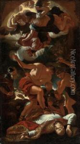 The Assassination Of Saint Gerard Sagredo: A Modello Oil Painting - Johann Karl Loth