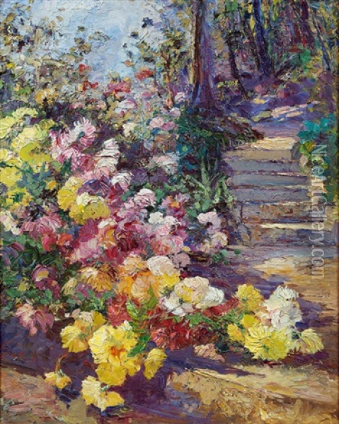 Chrysanthemen Am Wegrand Oil Painting - Leontine (Lea) von Littrow
