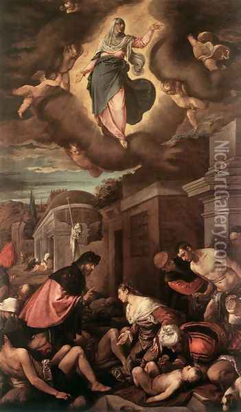 St Roche Among The Plague Victims And The Madonna In Glory 1575 Oil Painting - Jacopo Bassano (Jacopo da Ponte)