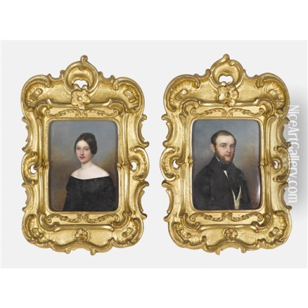 Portrats Von Eduard Und Cornelia Merian-koechlin. Gegenstucke Oil Painting - Jacob Spelter