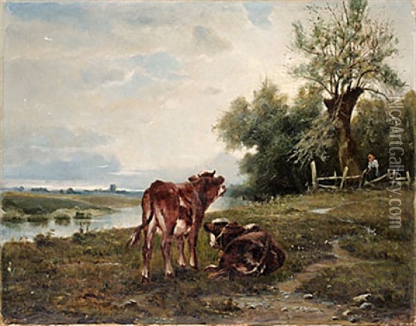 Landskap Med Kor Oil Painting - Jakov Ivanovich Brovar