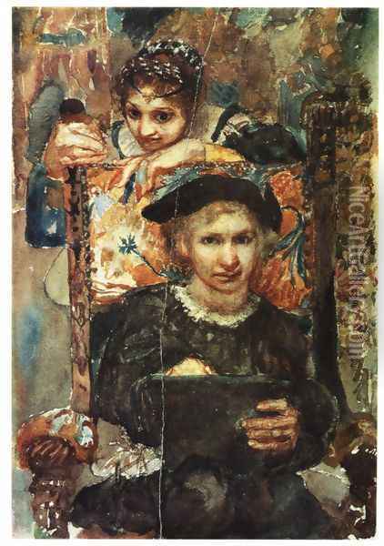Hamlet and Ophelia 1883 Oil Painting - Mikhail Aleksandrovich Vrubel