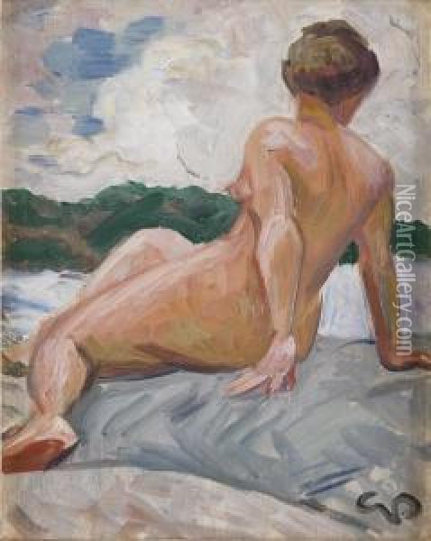 Modell Pa Klippa Oil Painting - Georg Pauli
