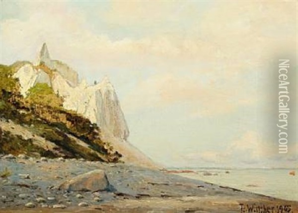 Sommerspiret On The Cliffs Of Moen Oil Painting - Frederik Julius August Winther