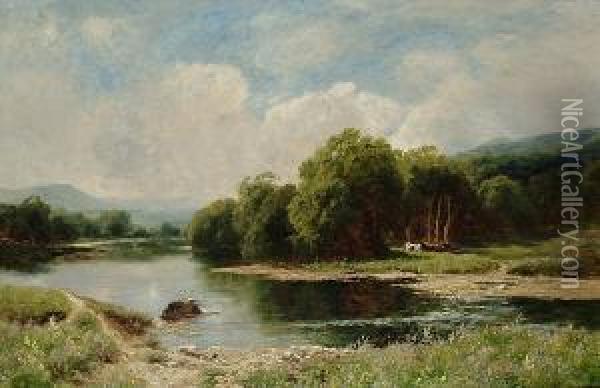 On The Llugwy, North Wales Oil Painting - John Clayton Adams