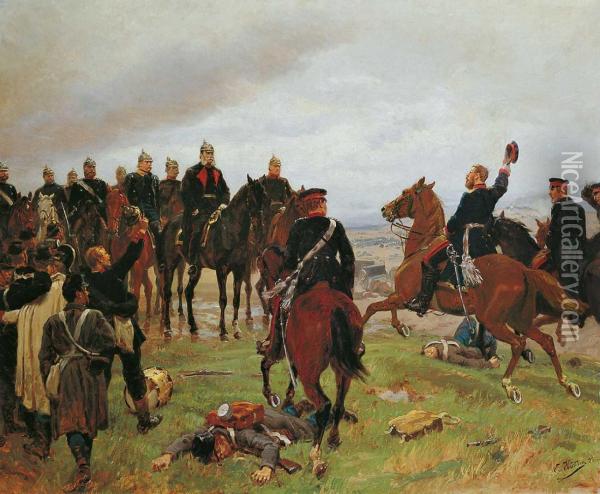 Die Schlacht Bei Koniggratz. Oil Painting - Emil Hunten