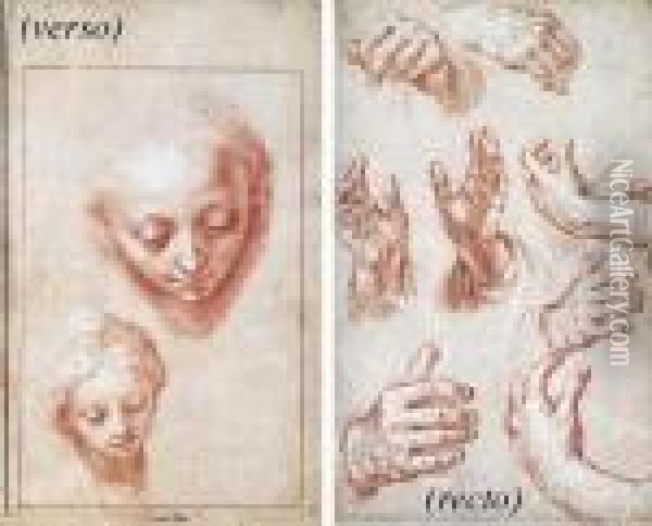 Studies Of Hands (recto); Two Studies Of The Head Of The Virgin(verso) Oil Painting - Abraham Bloemaert