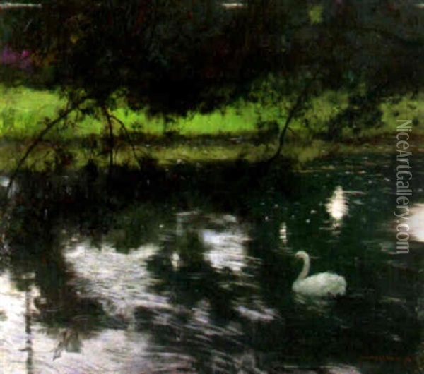 Lacs De Cygnes Oil Painting - Gaston La Touche