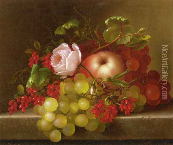 Still Life with Peach, Grapes and Rosehips Oil Painting - Adelheid Dietrich