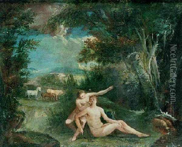 Adam Et Eve Oil Painting - Pierre-Louis Cretey