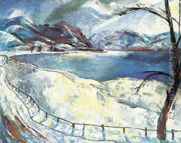 Snowy Danubian Landscape (The Danube during Winter) 1928 Oil Painting - Istvan Desi-Huber