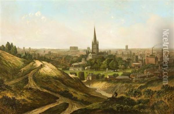 A Panoramic View Of Norwich Oil Painting - Henry Lupy Bright