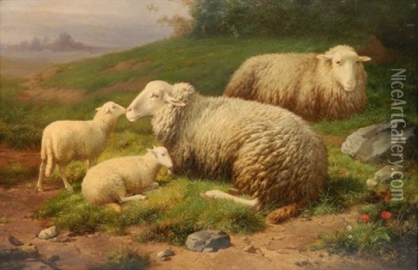 Sheep In A Field Oil Painting - Theo van Sluys