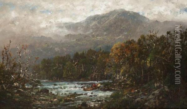 On The Androscoggin Oil Painting - William Louis Sonntag