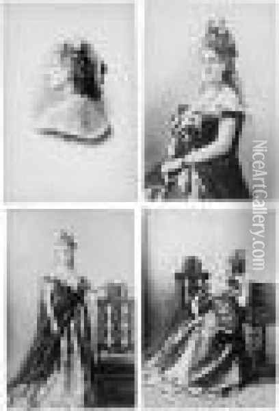 Four Studies Of The Countess Of Castiglione From The Rose Series Oil Painting - Pierre L. Pierson