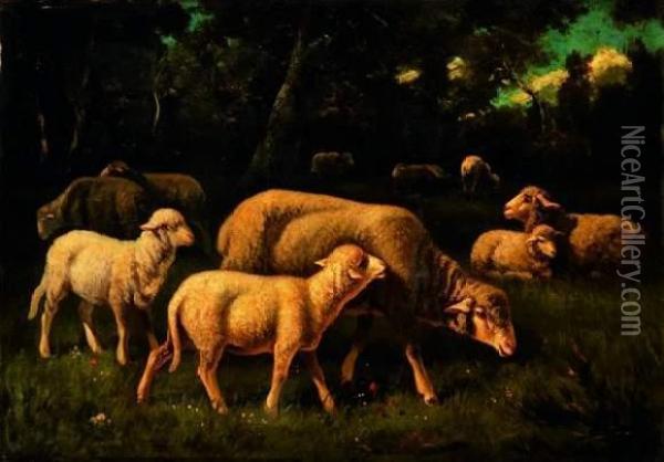 Moutons Au Pres Oil Painting - Charles Ferdinand Ceramano