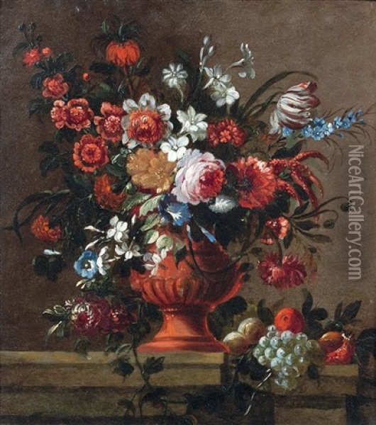 Bouquet De Fleurs Dans Un Vase Sur Un Entablement Oil Painting - Gaspar Pieter Verbruggen the Younger