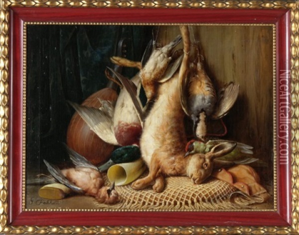 Jagdstillleben Mit Totem Hasen, Federwild Und Mandoline Oil Painting - Giuseppe Falchetti