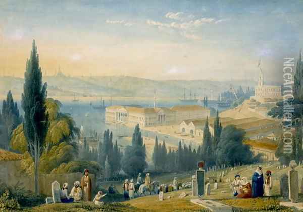 Turkish Naval Buildings on the Golden Horn Oil Painting - William Purser