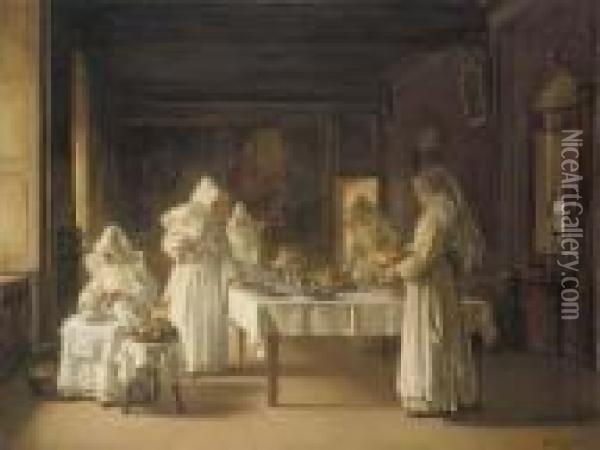 Dejeuner A L'hospice De Beaune Oil Painting - Joseph Bail