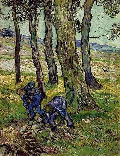 Deux hommes creusant près des arbres 1890 Oil Painting - Vincent Van Gogh