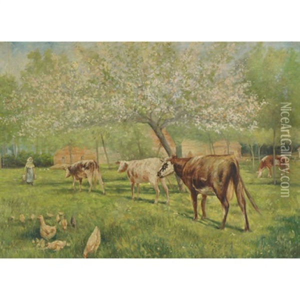 Milking Time, Believed To Be The Winston Churchill Farm Oil Painting - Kenyon C. Cox