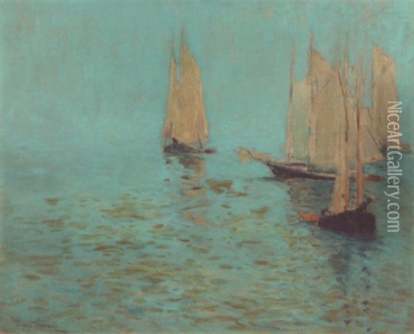 Sailboats On The Horizon Oil Painting - Lewis E. Herzog