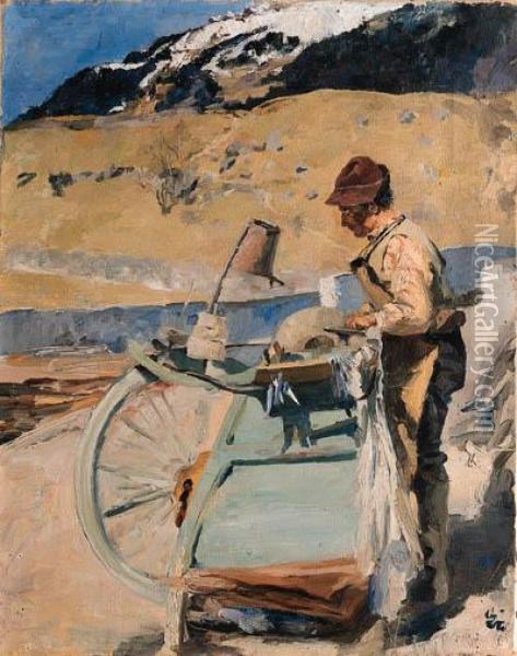 Der Scherenschleifer Oil Painting - Giovanni Giacometti
