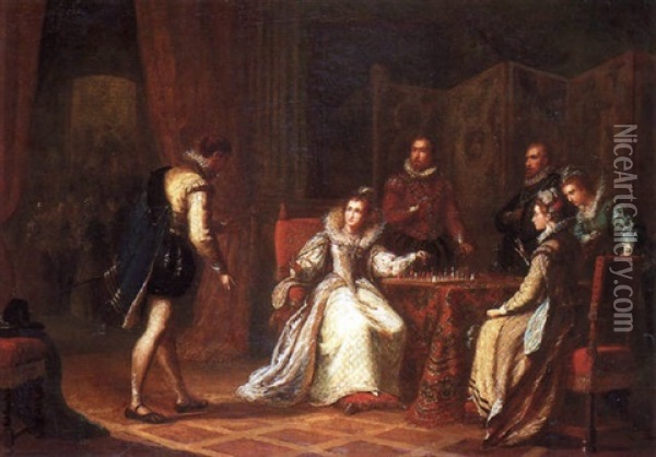 Mary Queen Of Scots Interrupted From A Game Of Chess By One Of Her Courtiers Oil Painting - John Cawse