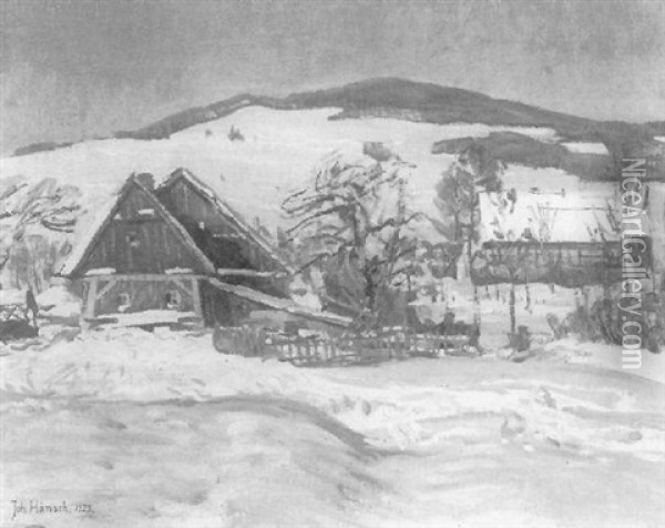 Winterliche Dorfansicht Am See Oil Painting - Johannes Haensch