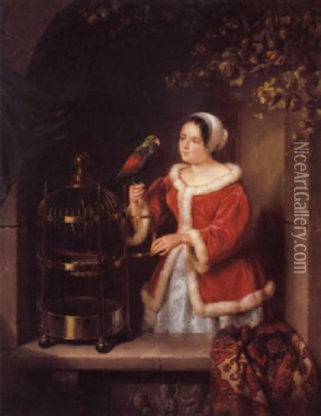 The Pet Parrot Oil Painting - Elisabeth Alida van Haanen