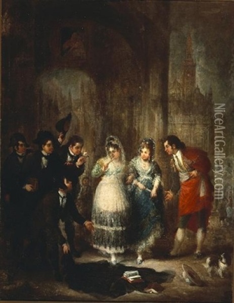 Two Majas Surrounded By Their Admirers Oil Painting - Francisco Goya